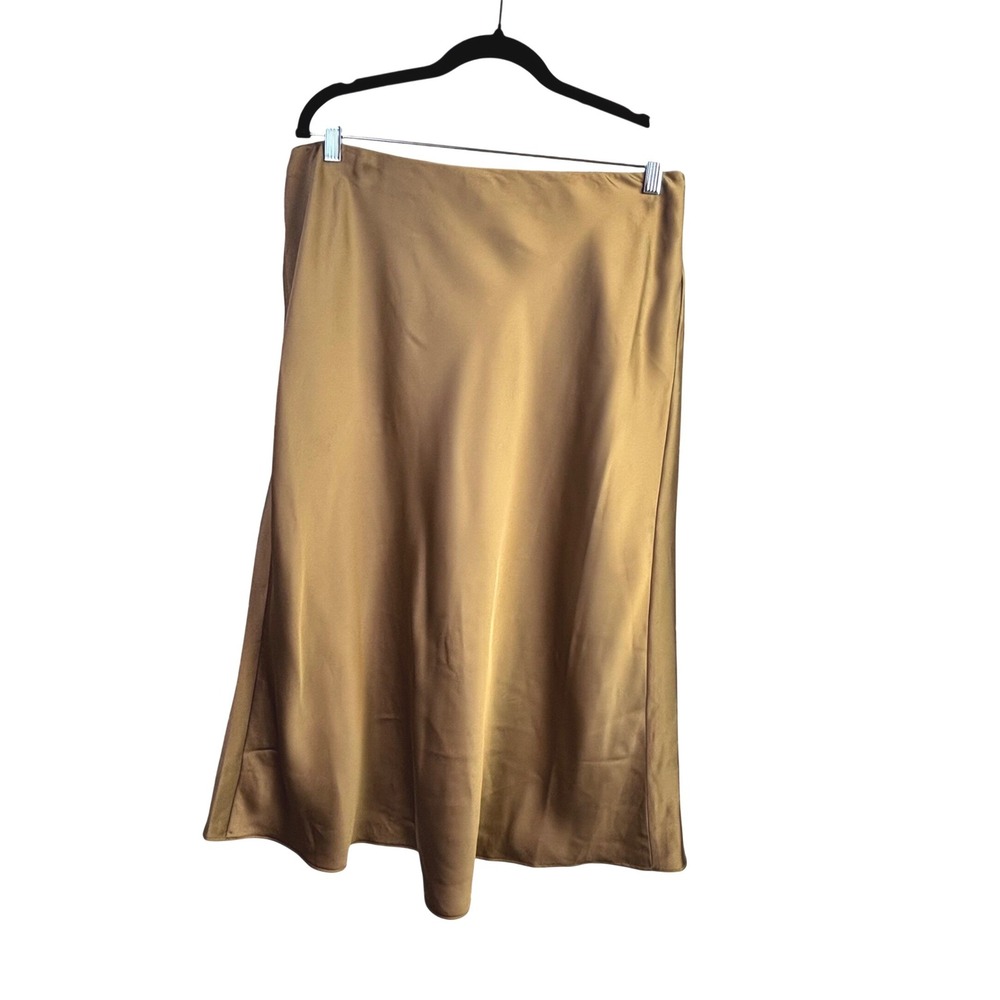 Minimalist Slip Skirt L Ralph Lauren 14 Bronze Gold Poly Luxury Silky Flowy